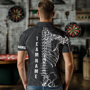 White Skeleton Custom Black Grunge Darts Polo & 1/4 Zip, Funny Dart Shirts For Men Dart Jerseys TDM3746