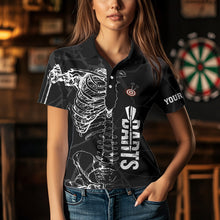 Load image into Gallery viewer, White Skeleton Custom Black Grunge Darts Polo &amp; 1/4 Zip, Funny Dart Shirts For Women Dart Jerseys TDM3746