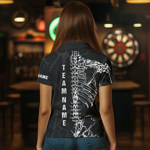 White Skeleton Custom Black Grunge Darts Polo & 1/4 Zip, Funny Dart Shirts For Women Dart Jerseys TDM3746