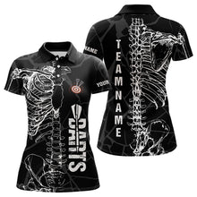 Load image into Gallery viewer, White Skeleton Custom Black Grunge Darts Polo &amp; 1/4 Zip, Funny Dart Shirts For Women Dart Jerseys TDM3746