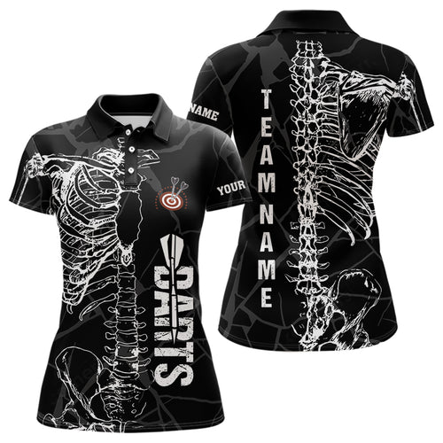 White Skeleton Custom Black Grunge Darts Polo & 1/4 Zip, Funny Dart Shirts For Women Dart Jerseys TDM3746