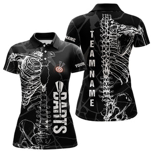 White Skeleton Custom Black Grunge Darts Polo & 1/4 Zip, Funny Dart Shirts For Women Dart Jerseys TDM3746
