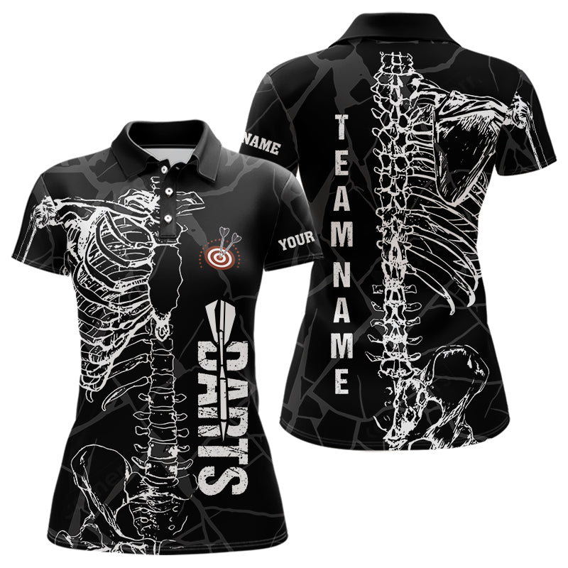 White Skeleton Custom Black Grunge Darts Polo & 1/4 Zip, Funny Dart Shirts For Women Dart Jerseys TDM3746