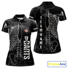 Load image into Gallery viewer, White Skeleton Custom Black Grunge Darts Polo &amp; 1/4 Zip, Funny Dart Shirts For Women Dart Jerseys TDM3746