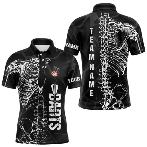 White Skeleton Custom Black Grunge Darts Polo & 1/4 Zip, Funny Dart Shirts For Men Dart Jerseys TDM3746