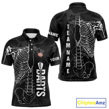 Load image into Gallery viewer, White Skeleton Custom Black Grunge Darts Polo &amp; 1/4 Zip, Funny Dart Shirts For Men Dart Jerseys TDM3746