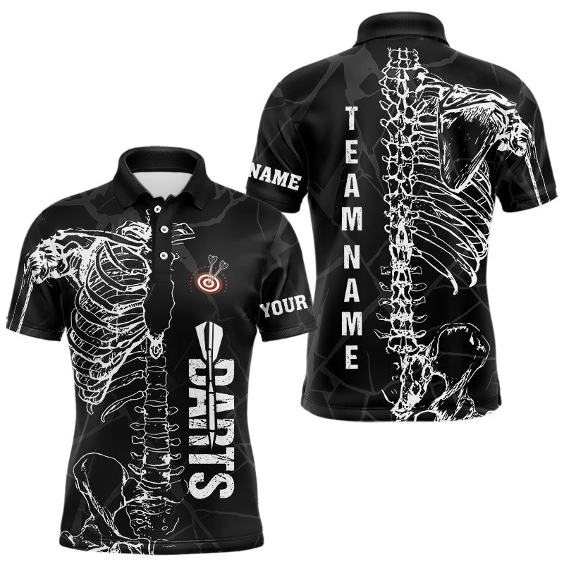 White Skeleton Custom Black Grunge Darts Polo & 1/4 Zip, Funny Dart Shirts For Men Dart Jerseys TDM3746