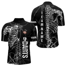 Load image into Gallery viewer, White Skeleton Custom Black Grunge Darts Polo &amp; 1/4 Zip, Funny Dart Shirts For Men Dart Jerseys TDM3746