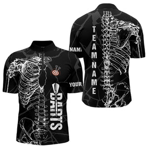 White Skeleton Custom Black Grunge Darts Polo & 1/4 Zip, Funny Dart Shirts For Men Dart Jerseys TDM3746
