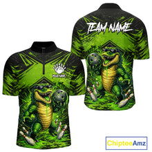 Load image into Gallery viewer, Black And Green Funny Alligator Bowling Shirt For Men Custom Bowling Jersey Team Polo &amp; 1/4 Zip TDM6109