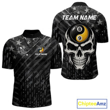 Load image into Gallery viewer, Black US Flag Skull Yin And Yang Custom Billiard Shirts For Men, 8 Ball &amp; 9 Ball Pool Team Jersey TDM6531