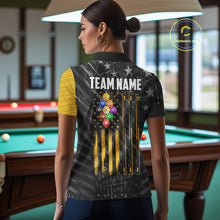 Load image into Gallery viewer, Yellow Black American Flag 9 Ball Pool Women's Billiard Shirt Custom Billiard Jersey Polo, 1/4 Zip TDM6534