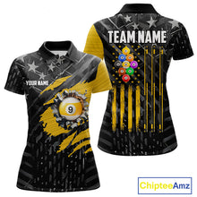 Load image into Gallery viewer, Yellow Black American Flag 9 Ball Pool Women's Billiard Shirt Custom Billiard Jersey Polo, 1/4 Zip TDM6534