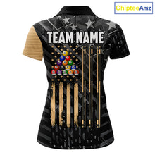 Load image into Gallery viewer, Black American Flag 8 Ball Billiard Shirt For Women Custom Billiard Team Jersey Polo &amp; 1/4 Zip |Tan TDM6535