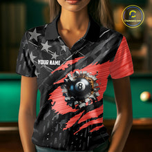 Load image into Gallery viewer, Black American Flag 8 Ball Billiard Shirt For Women Custom Billiard Team Jersey Polo &amp; 1/4 Zip |Red TDM6537