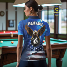 Load image into Gallery viewer, Blue Lightning American Flag Eagle Billiard Shirts For Women Custom 8 Ball Pool Jersey Polo, 1/4 Zip TDM6538