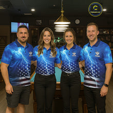 Load image into Gallery viewer, Blue Lightning American Flag Eagle Billiard Shirts For Women Custom 8 Ball Pool Jersey Polo, 1/4 Zip TDM6538
