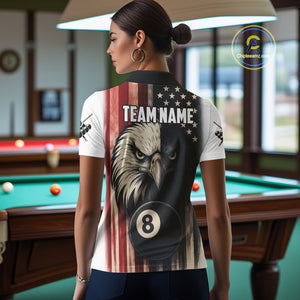 Personalized Vintage American Flag Eagle Billiard Shirt For Women Custom Patriotic Pool Team Jerseys TDM4211