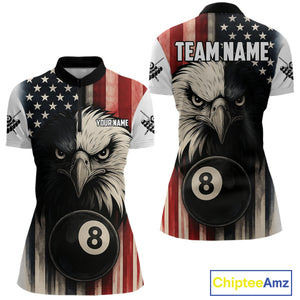 Personalized Vintage American Flag Eagle Billiard Shirt For Women Custom Patriotic Pool Team Jerseys TDM4211