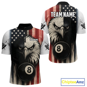 Personalized Vintage American Flag Eagle Billiard Shirt For Men Custom Patriotic Pool Team Jerseys TDM4211