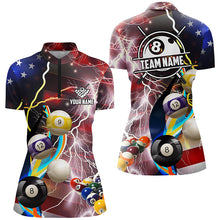 Load image into Gallery viewer, Personalized Billiard Balls American Flag Lightning Women Billiard Shirts, Patriotic Billiard Jerseys TDM2043