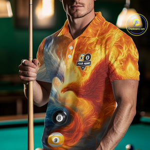 Personalized Water Fire Phoenix Yin Yang 8&9 Ball Billiard Shirt For Men, Billiard Team Jerseys TDM4372