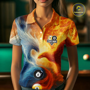Personalized Water Fire Phoenix Yin Yang 8&9 Ball Billiard Shirt For Women, Billiard Team Jerseys TDM4372