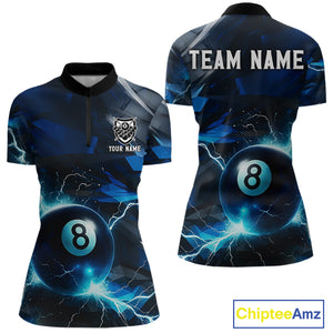 Blue 8 Ball Pool Thunder Lightning Billiard Shirt For Women Custom Billiard League Team Jerseys TDM4373