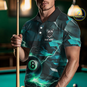 Turquoise 8 Ball Pool Thunder Lightning Billiard Shirt For Men Custom Billiard League Team Jerseys TDM4375