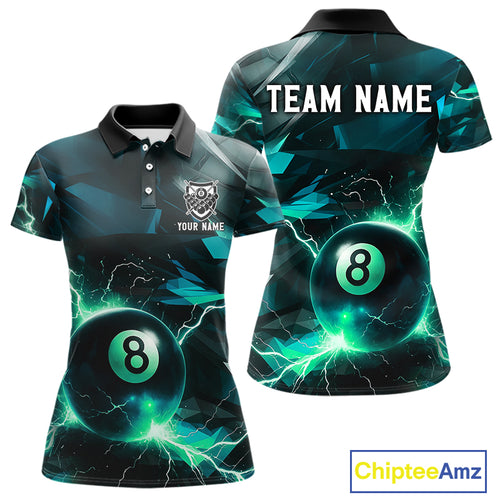 Turquoise 8 Ball Pool Thunder Lightning Billiard Shirt For Women Custom Billiard League Team Jerseys TDM4375