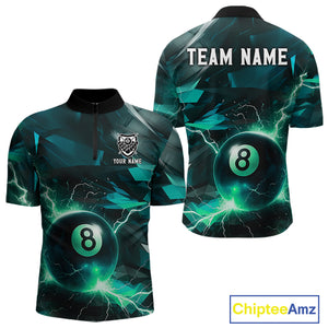 Turquoise 8 Ball Pool Thunder Lightning Billiard Shirt For Men Custom Billiard League Team Jerseys TDM4375