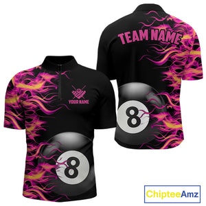 Pink Fire Flame 8 Ball Pool Billiard Shirt For Men Custom Billiard Team Jersey Polo & 1/4 Zip TDM4376