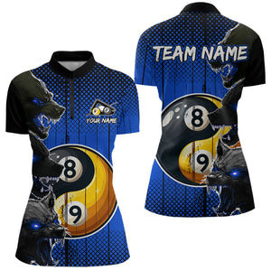 Funny Ying And Yang Eyes Of Wolf Billiard Shirts For Women Custom 8 & 9 Ball Billiard Jerseys | Blue TDM3597