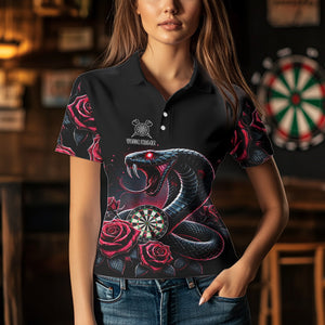 Personalized Rose And Dartboard Custom Cobra Snake Dart Shirt For Women, Dart Jerseys Polo & 1/4 Zip TDM3749
