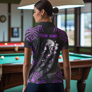 Funny Skull Claw Pattern Custom Women Billiard Shirts, Grunge Purple Black Team Billiard Jerseys TDM3751