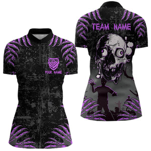 Funny Skull Claw Pattern Custom Women Billiard Shirts, Grunge Purple Black Team Billiard Jerseys TDM3751