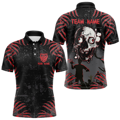 Funny Skull Claw Pattern Custom Men Billiard Shirts, Grunge Red Black Team Billiard Jerseys TDM3752