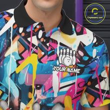 Load image into Gallery viewer, Funny Rooster Colorful Graffiti Style Custom Bowling Shirt For Men, Bowling Jersey Polo &amp; 1/4 Zip TDM6120