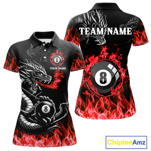 Personalized Red Flaming Dragon 8 Ball Billiard Shirts For Women Custom Team League Billiard Jerseys TDM4220