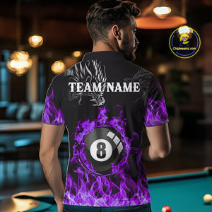 Personalized Purple Flaming Dragon 8 Ball Billiard Shirt For Men, Team League Billiard Jerseys TDM4221
