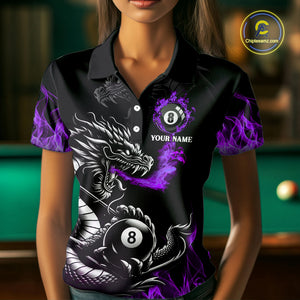 Personalized Purple Flaming Dragon 8 Ball Billiard Shirt For Women, Team League Billiard Jerseys TDM4221