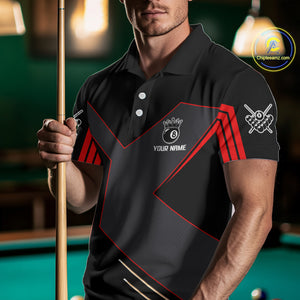 Personalized Red Black 8 Ball Pool Shirt For Men Custom Billiard League Team Jersey Polo & 1/4 Zip TDM4225