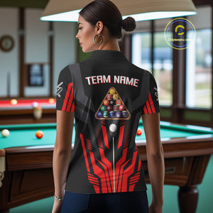 Personalized Red Black 8 Ball Pool Shirt For Women Custom Billiard League Team Jersey Polo & 1/4 Zip TDM4225
