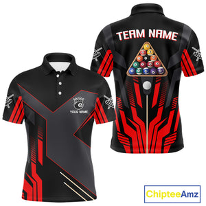 Personalized Red Black 8 Ball Pool Shirt For Men Custom Billiard League Team Jersey Polo & 1/4 Zip TDM4225