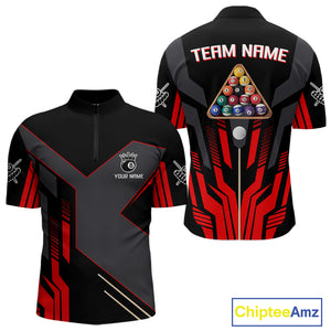 Personalized Red Black 8 Ball Pool Shirt For Men Custom Billiard League Team Jersey Polo & 1/4 Zip TDM4225