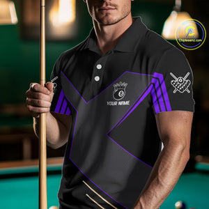 Personalized Purple Black 8 Ball Pool Shirt For Men, Billiard League Team Jersey Polo & 1/4 Zip TDM4227