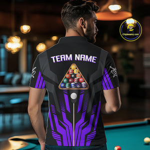 Personalized Purple Black 8 Ball Pool Shirt For Men, Billiard League Team Jersey Polo & 1/4 Zip TDM4227