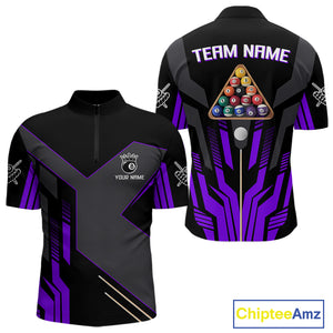 Personalized Purple Black 8 Ball Pool Shirt For Men, Billiard League Team Jersey Polo & 1/4 Zip TDM4227