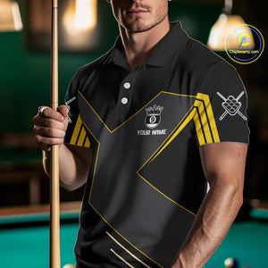Personalized Yellow Black 9 Ball Pool Shirt For Men, Billiard League Team Jersey Polo & 1/4 Zip TDM4228