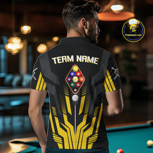 Personalized Yellow Black 9 Ball Pool Shirt For Men, Billiard League Team Jersey Polo & 1/4 Zip TDM4228
